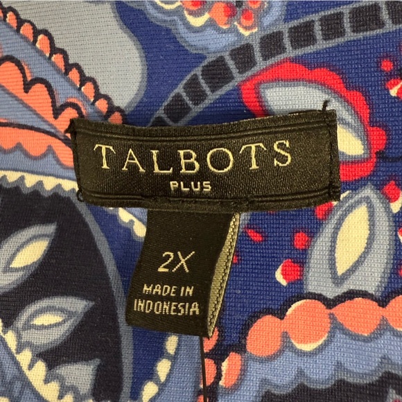 NWT Talbots Faux Wrap Dress Plus 2X Blue Pink Paisley Floral Knee Length Stretch - Picture 10 of 12